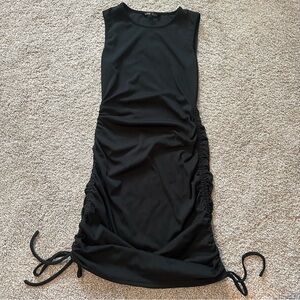 NWOT SHEIN Tie Scunchie Ruched Side Mini Bodycon Black Dress Size Small